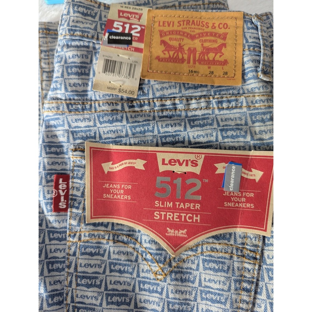 Levis 512 Slim Taper Jeans Mens 28x28 Blue New Logo Print Stretch 91A202